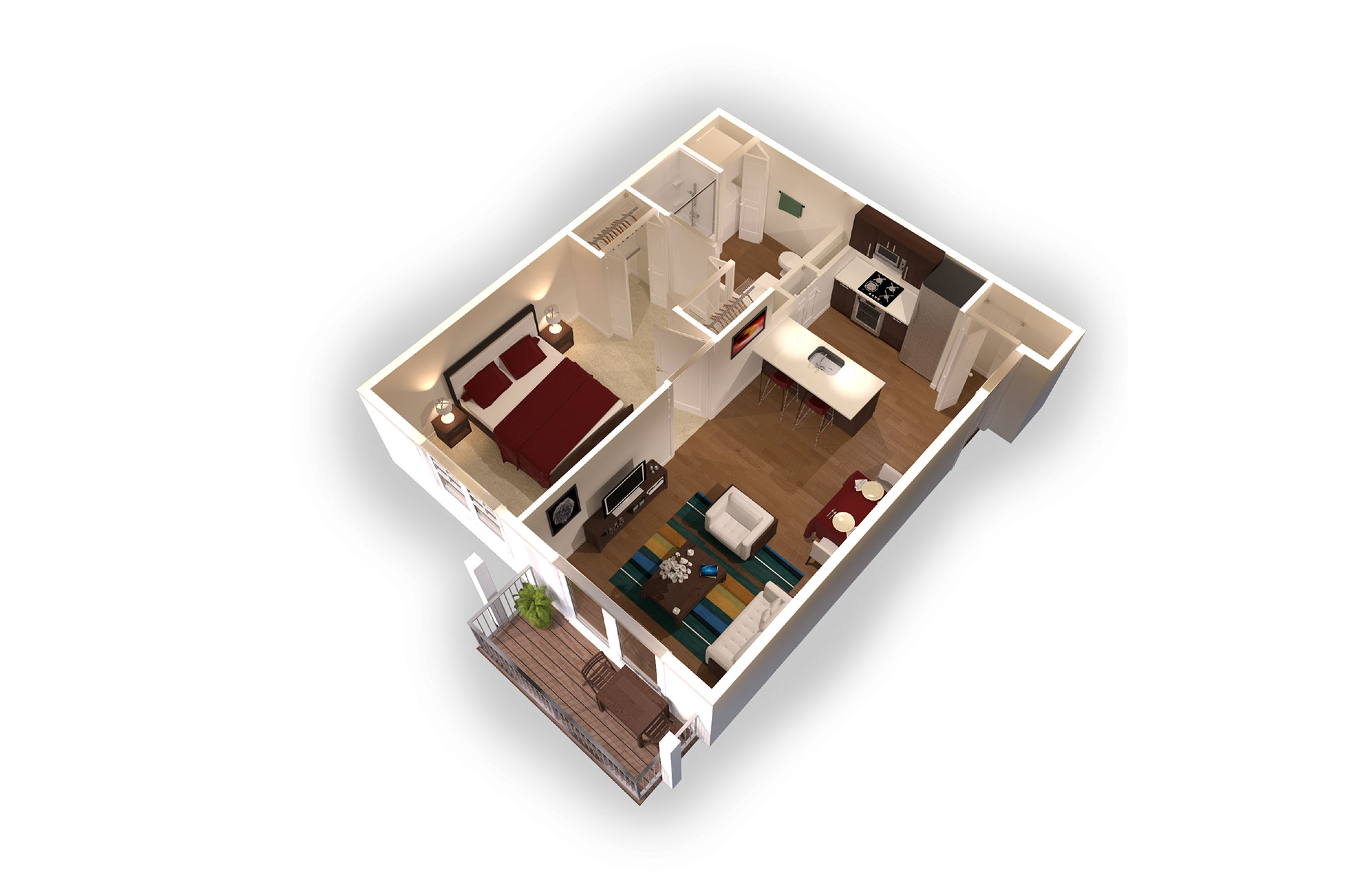 Standard Floor Plan 3D Model - 592 s.f.